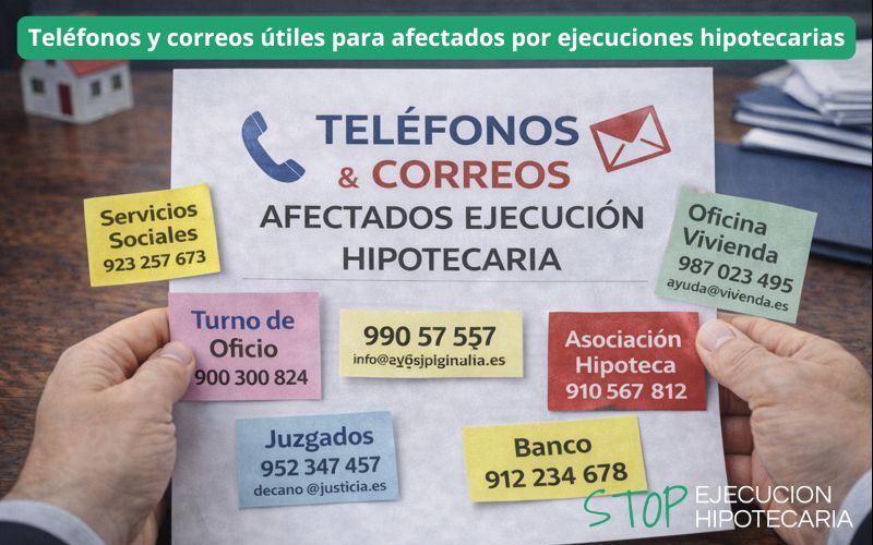 Teléfonos y correos útiles para afectados por ejecuciones hipotecarias