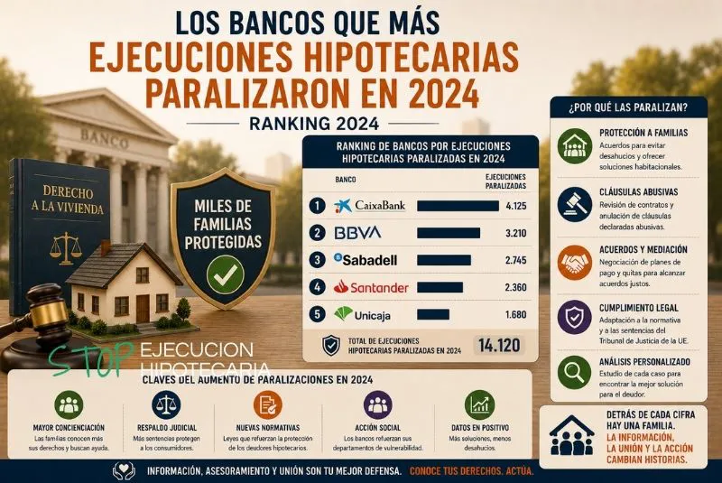 Los bancos que más ejecuciones hipotecarias paralizaron en 2024